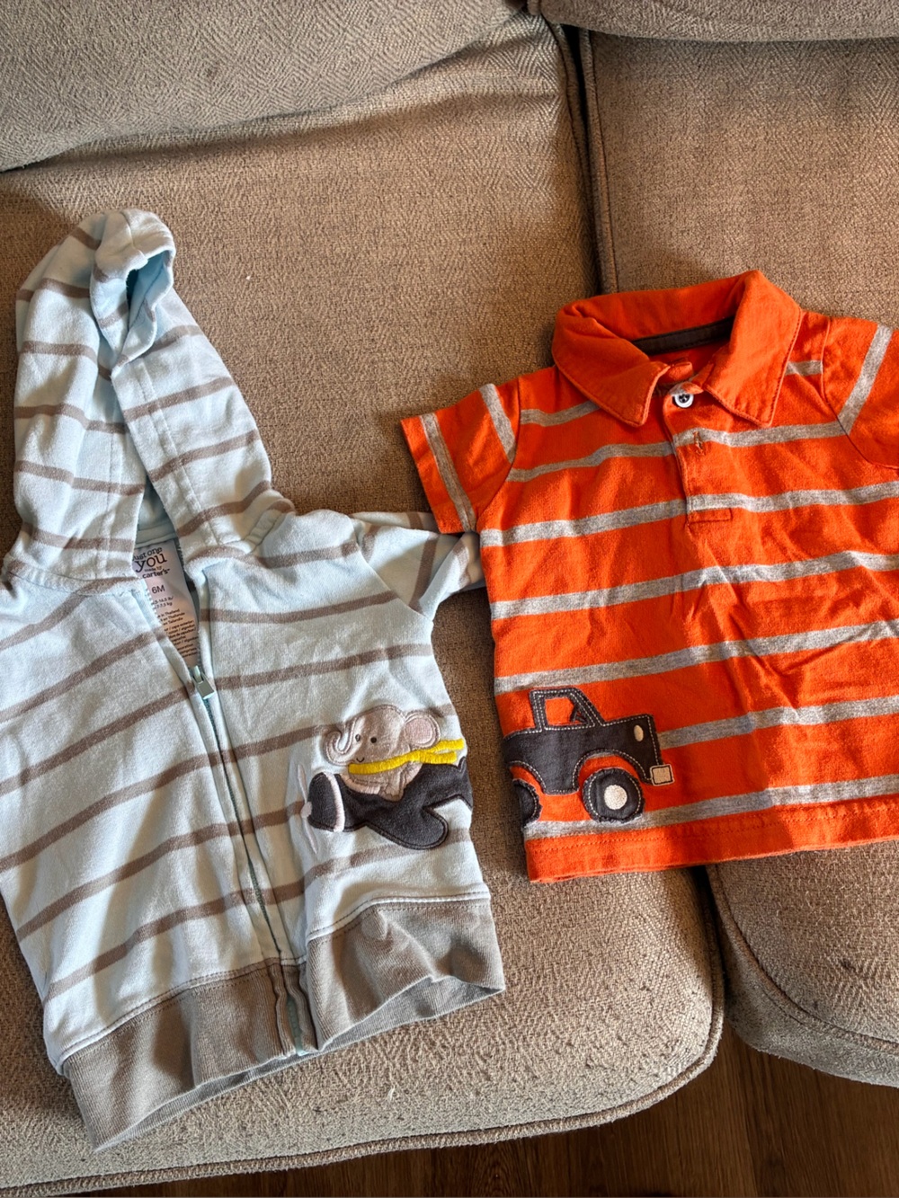 Carter's Striped Orange Polo & Light Blue Hooded Jacket Set